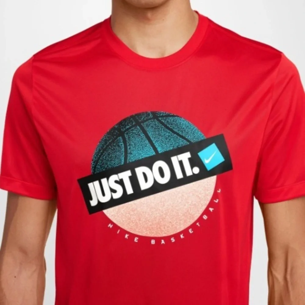 The Nike Tee JUST DO IT Basketball Dri-Fit Red Shirt Men's Medium HF6203-657 NWT